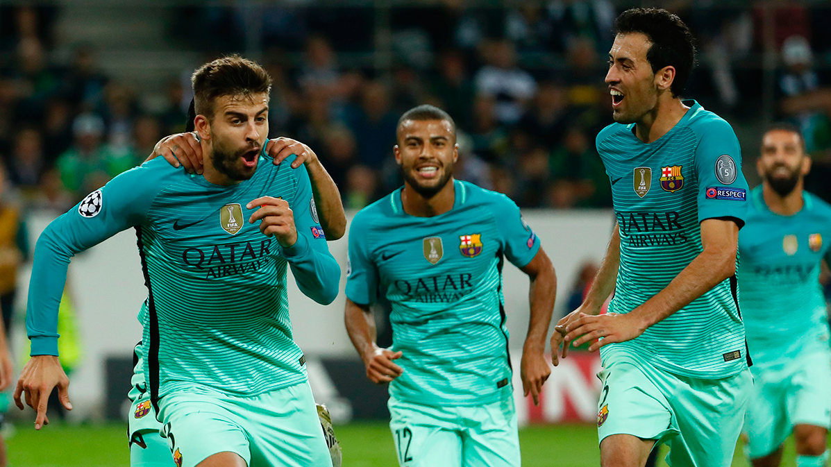 Gerard Hammered celebrates the goal of the victory of the Barça in front of the Borussia Mönchengladbach