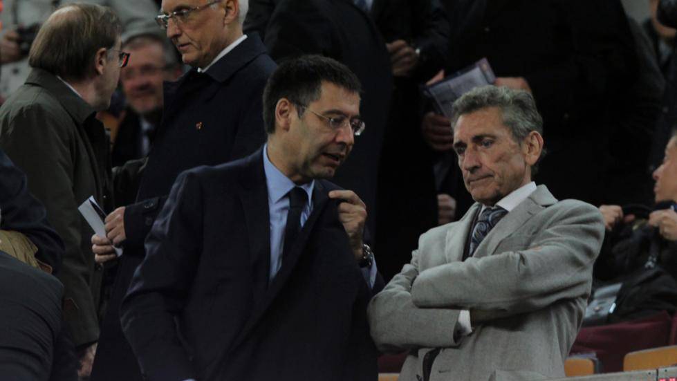 Bartomeu y Mourinho, los presidentes de Barça y Celta en la grada del Camp Nou
