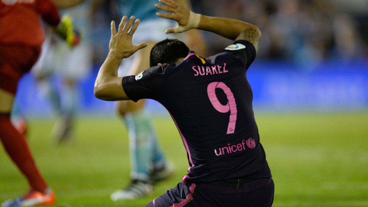 Luis Suárez lamentando una jugada en el Celta-Barça