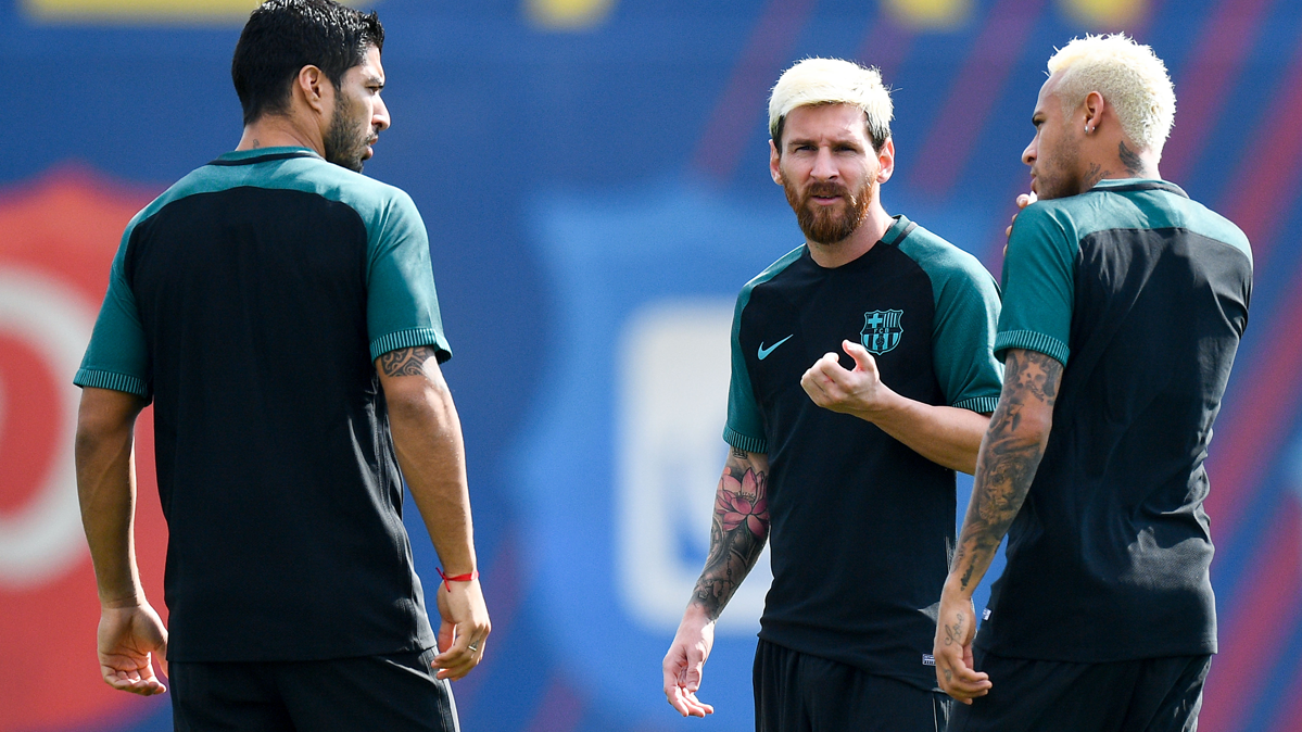 Messi, Neymar and Luis Suárez, training with the FC Barcelona