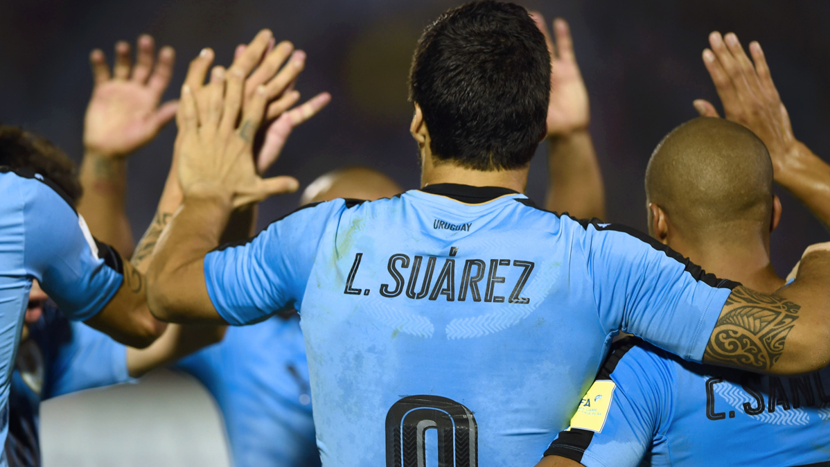 Luis Suárez, celebrando la victoria de Uruguay sobre Venezuela
