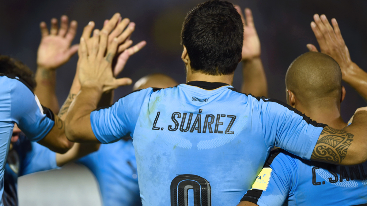 Luis Suárez, celebrating the victory of Uruguay on Venezuela