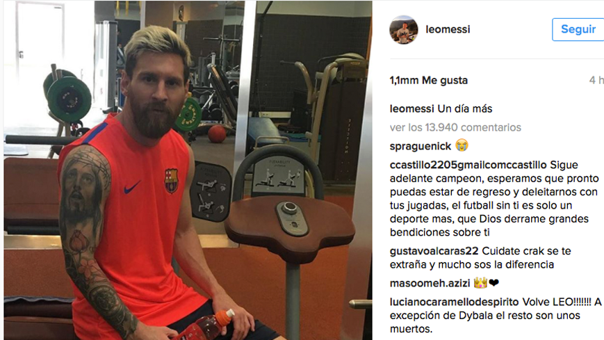 Publicación de Leo Messi en las redes sociales, desde el gimnasio
