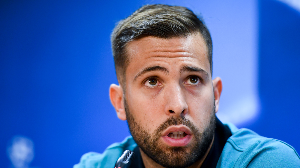 Jordi Alba, during a press conference with the FC Barcelona