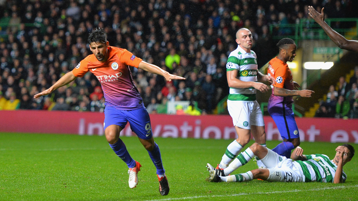 Nolito, celebrating a marked goal to the Celtic with the Manchester City