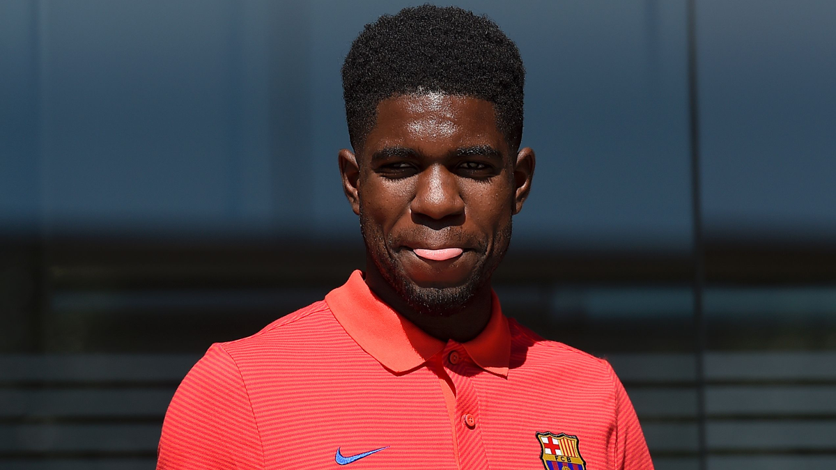 Samuel Umtiti, before being presented with the Barça this summer