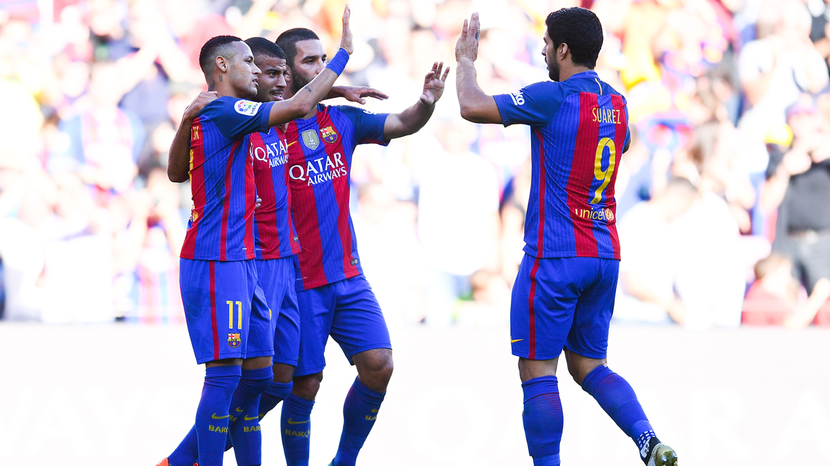 Rafinha Alcántara, celebrando el primer gol contra el Deportivo