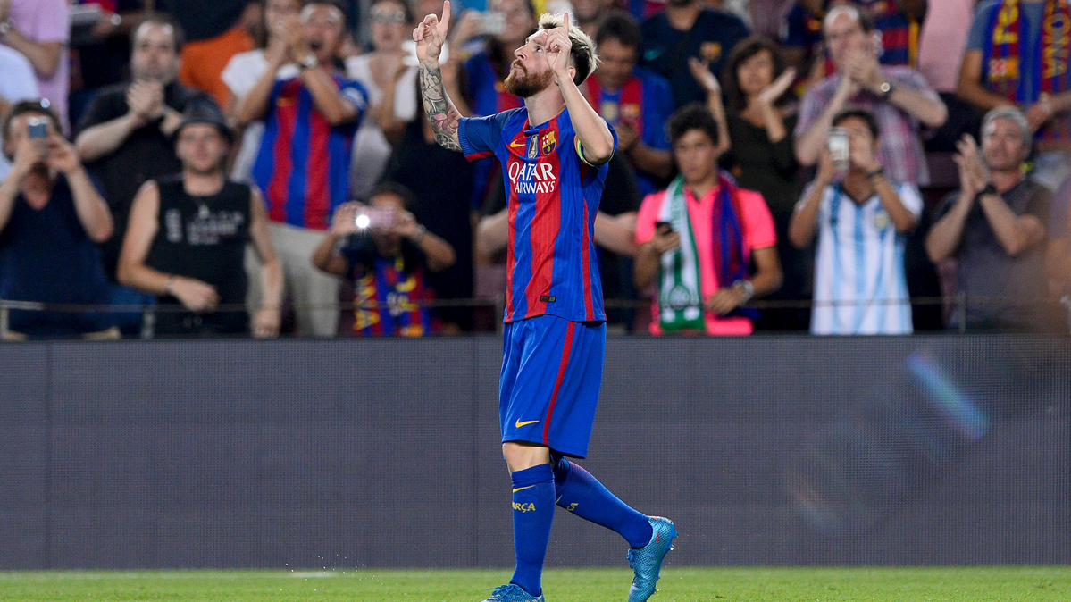 Leo Messi, celebrando el gol marcado al Deportivo