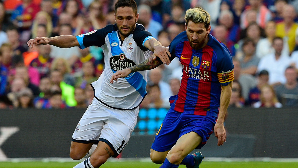 Leo Messi, leaving of his defender in the Barça-Sportive