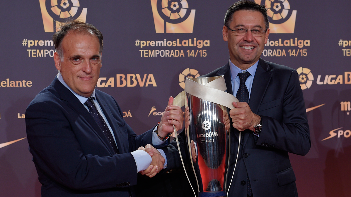 Javier Thebes and Josep Maria Bartomeu, in the gala of prizes LaLiga 2014-15