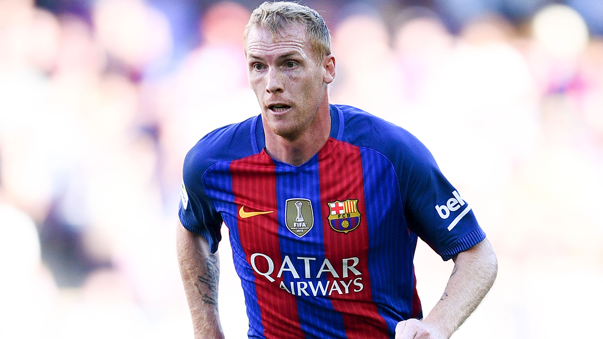 Jeremy Mathieu, during a party of the FC Barcelona