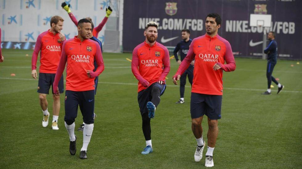 The players of the FC Barcelona, in the training this course