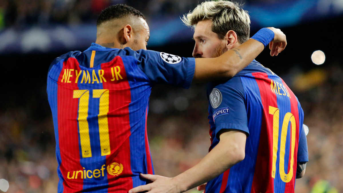 Messi y Neymar, durante el partido contra el Manchester City en el Camp Nou