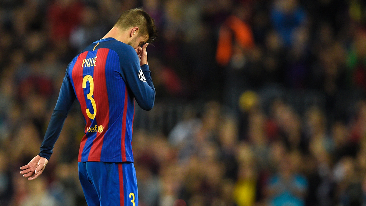 Gerard Piqué, cuando se lesionó contra el Manchester City