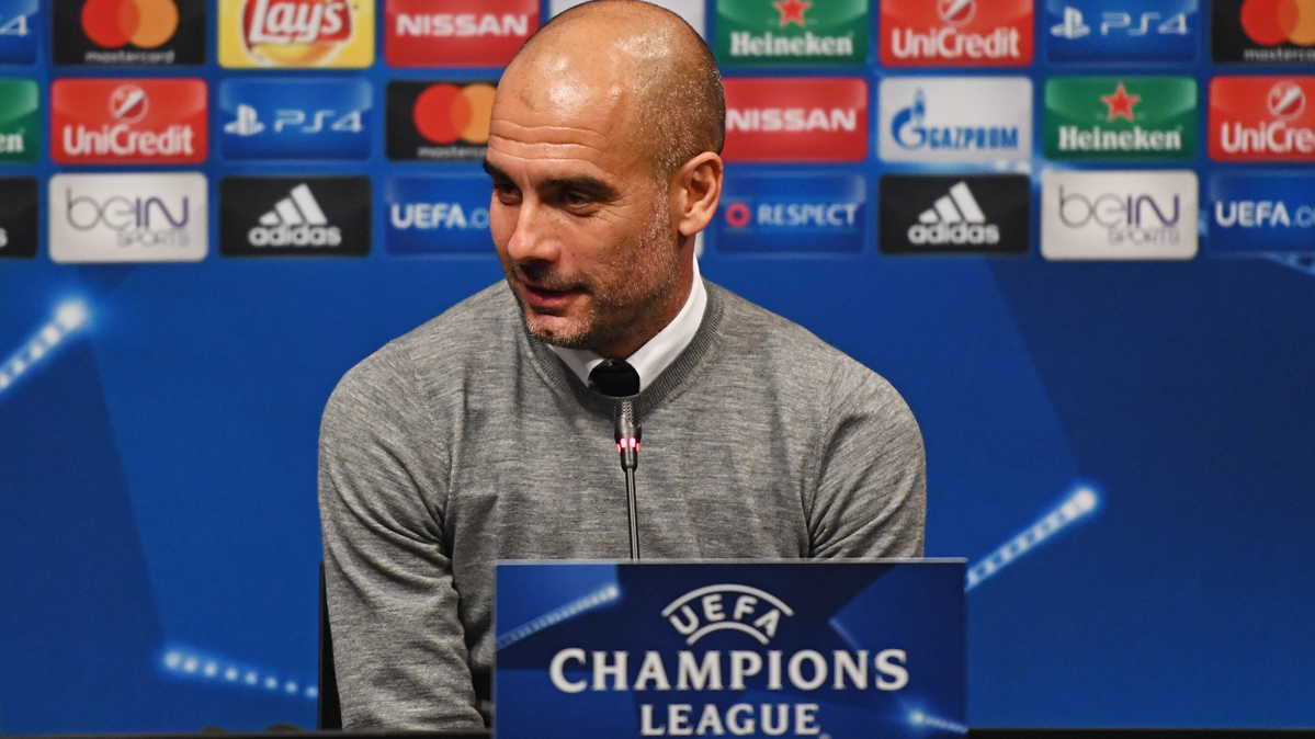 Pep Guardiola, during a press conference with the Manchester City