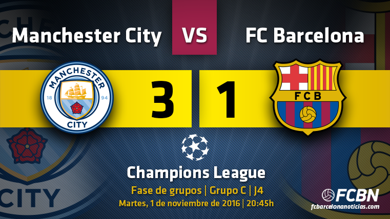 El Manchester City venció tres a uno al FC Barcelona en la cuarta jornada de la UEFA Champions League