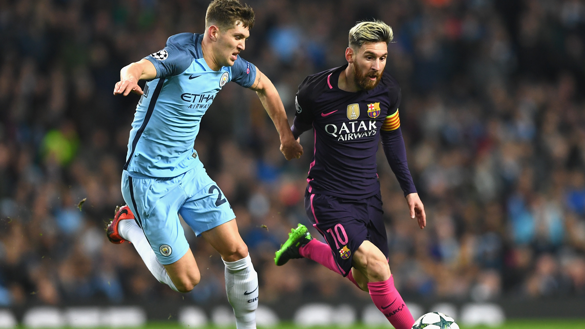 Leo Messi, marchándose de John Stones contra el Manchester City