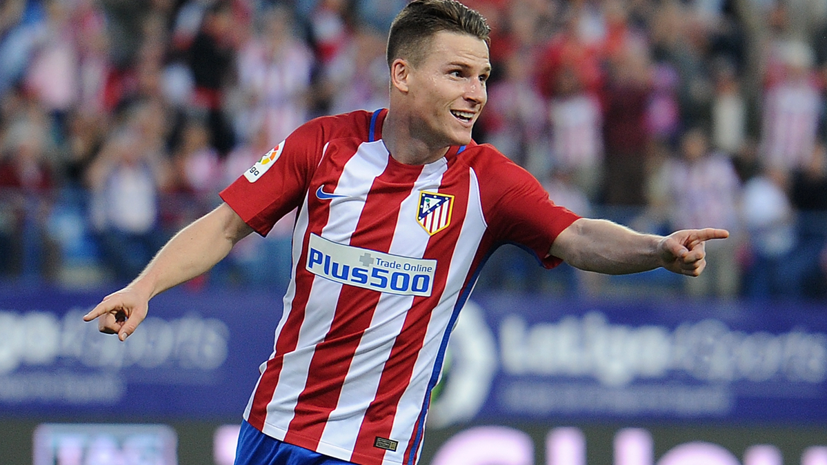 Kevin Gameiro, celebrando un gol con el Atlético de Madrid