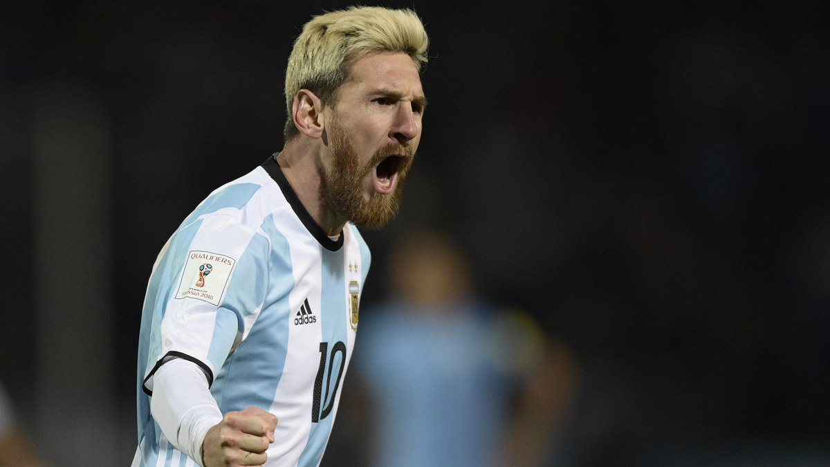 Leo Messi, celebrando un gol marcado con Argentina