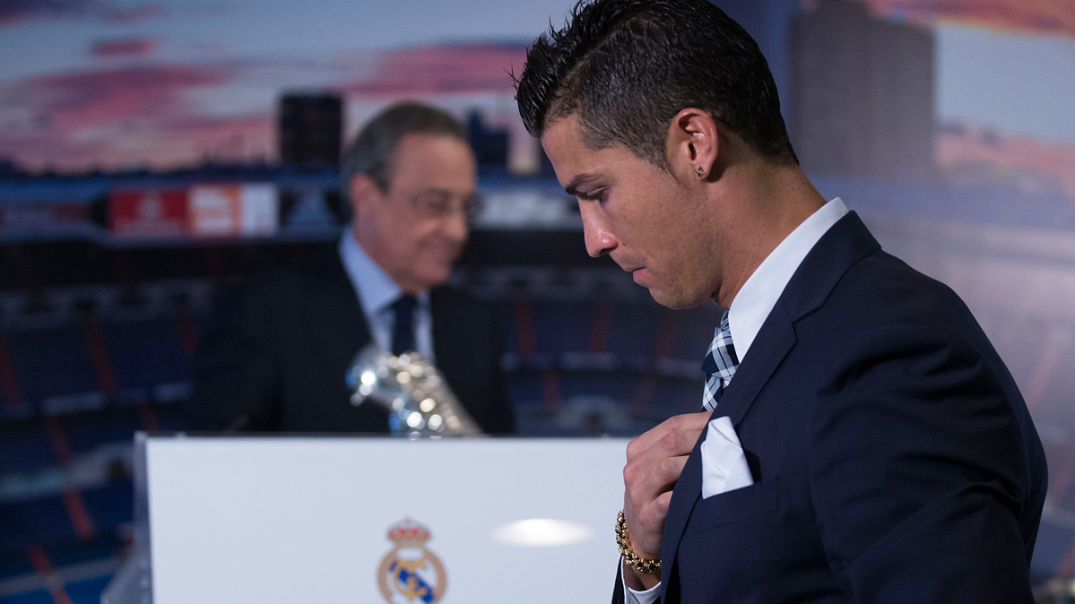Cristiano Ronaldo y Florentino Pérez, durante un acto del Real Madrid
