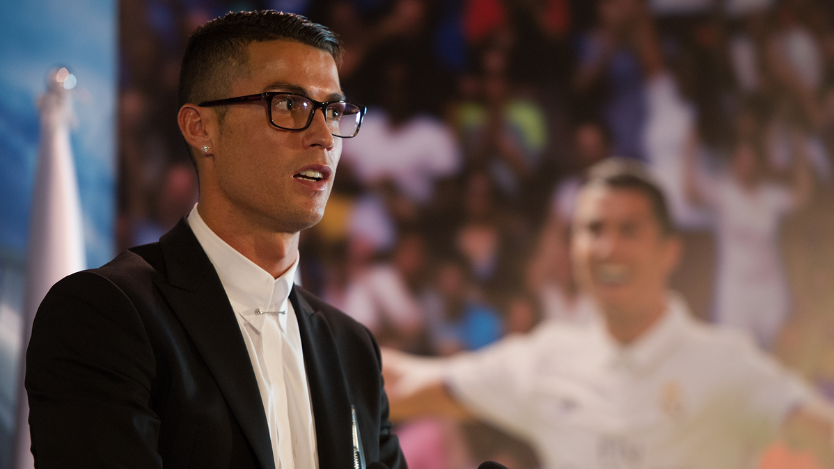 Cristiano Ronaldo, during the act of renewal with the Real Madrid