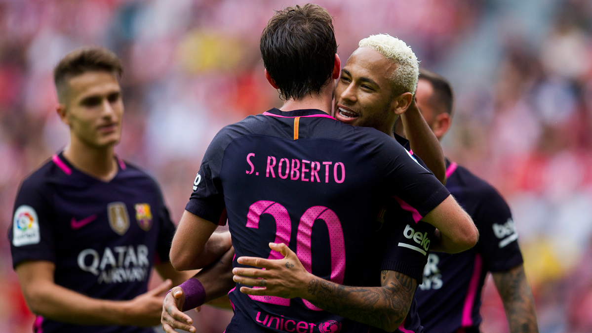 Sergi Roberto, celebrando un gol del Barça al Athletic