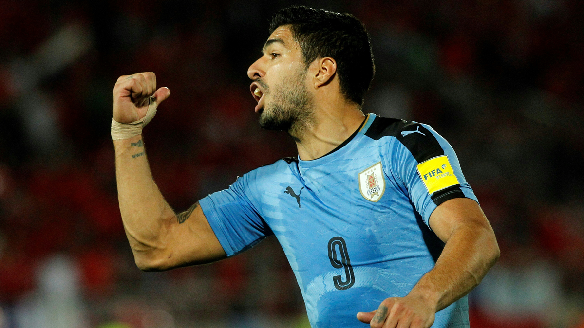 Luis Suárez, celebrando el gol de Uruguay a Chile