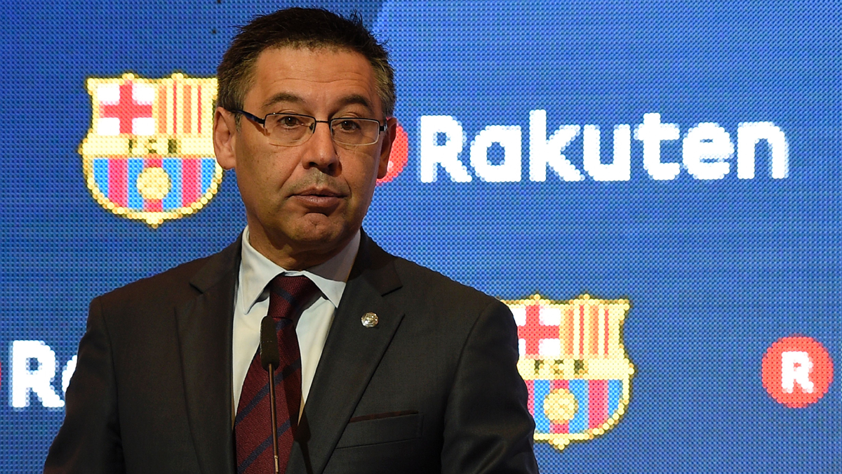 Bartomeu, during the presentation of Rakuten like new sponsor of the Barça