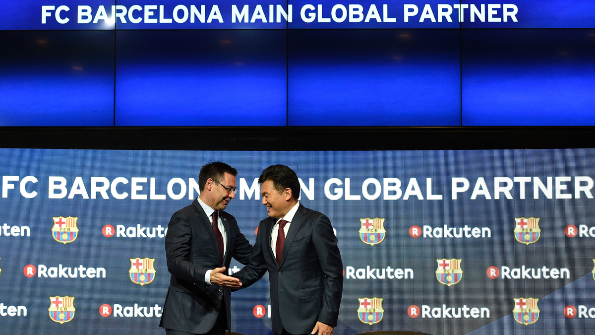 Josep Maria Bartomeu y Hiroshi Mikitani, tras el acuerdo Barça-Rakuten