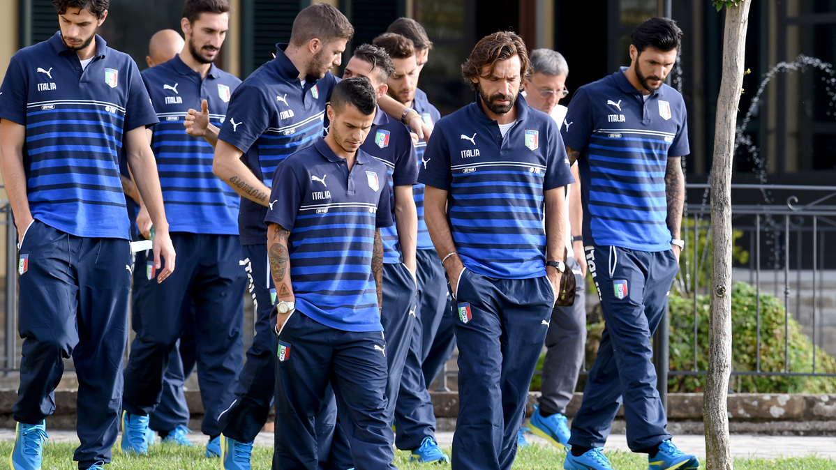 Andrea Pirlo, strolling beside his mates of Italy