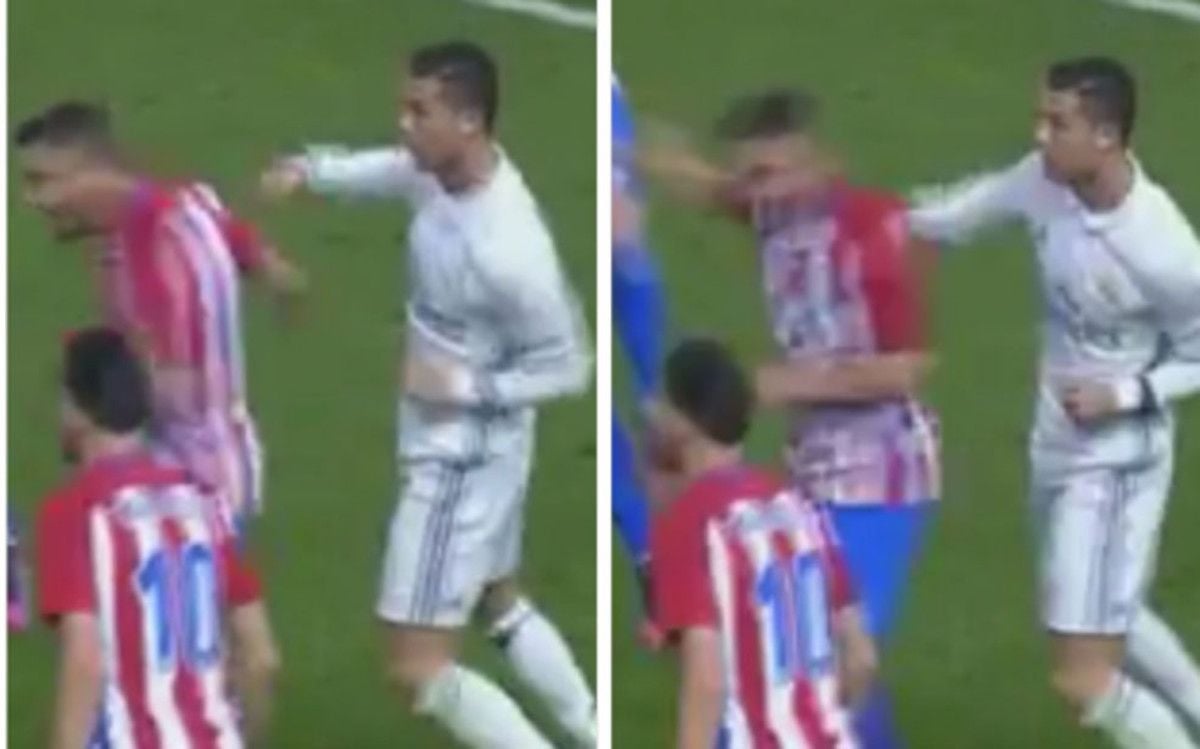 Cristiano Ronaldo golepeando a Koke Resurrección