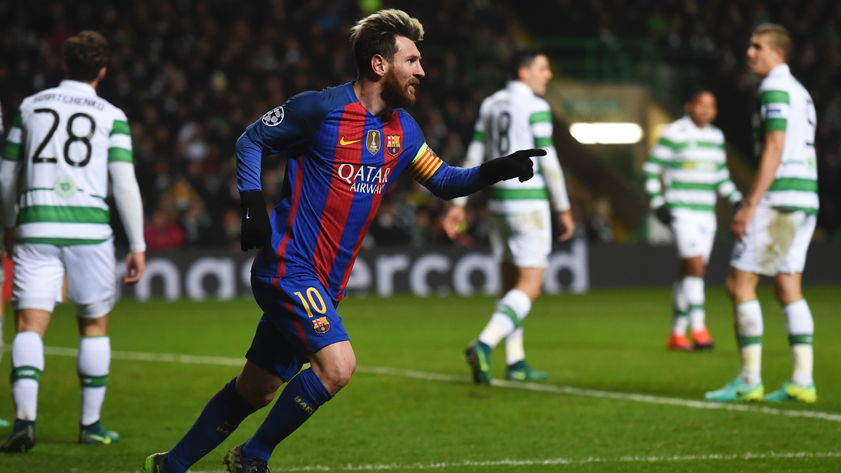 Leo Messi, celebrando el gol marcado al Celtic de Glasgow