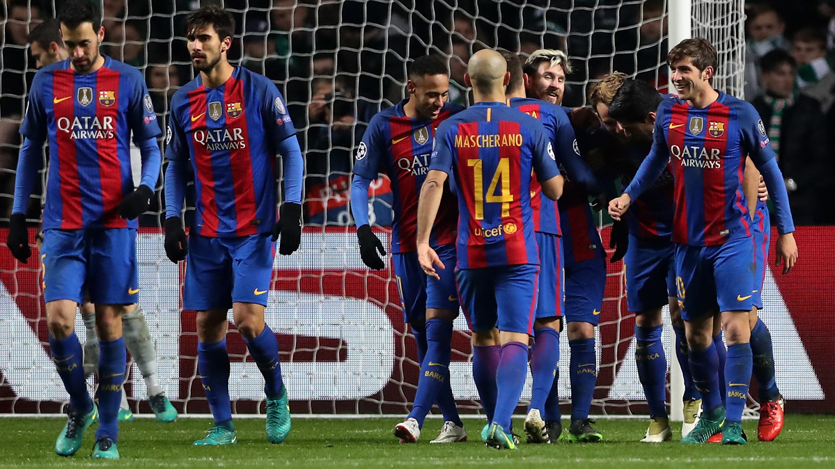 The FC Barcelona, celebrating a marked goal to the Celtic