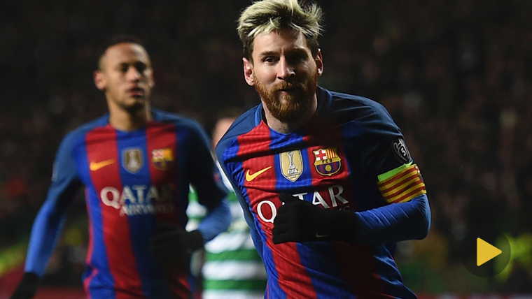 Leo Messi, celebrando un gol marcado al Celtic de Glasgow