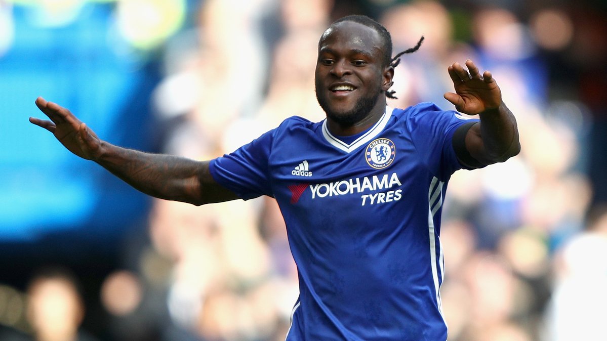 Victor Moses, celebrating a goal with Chelsea this season