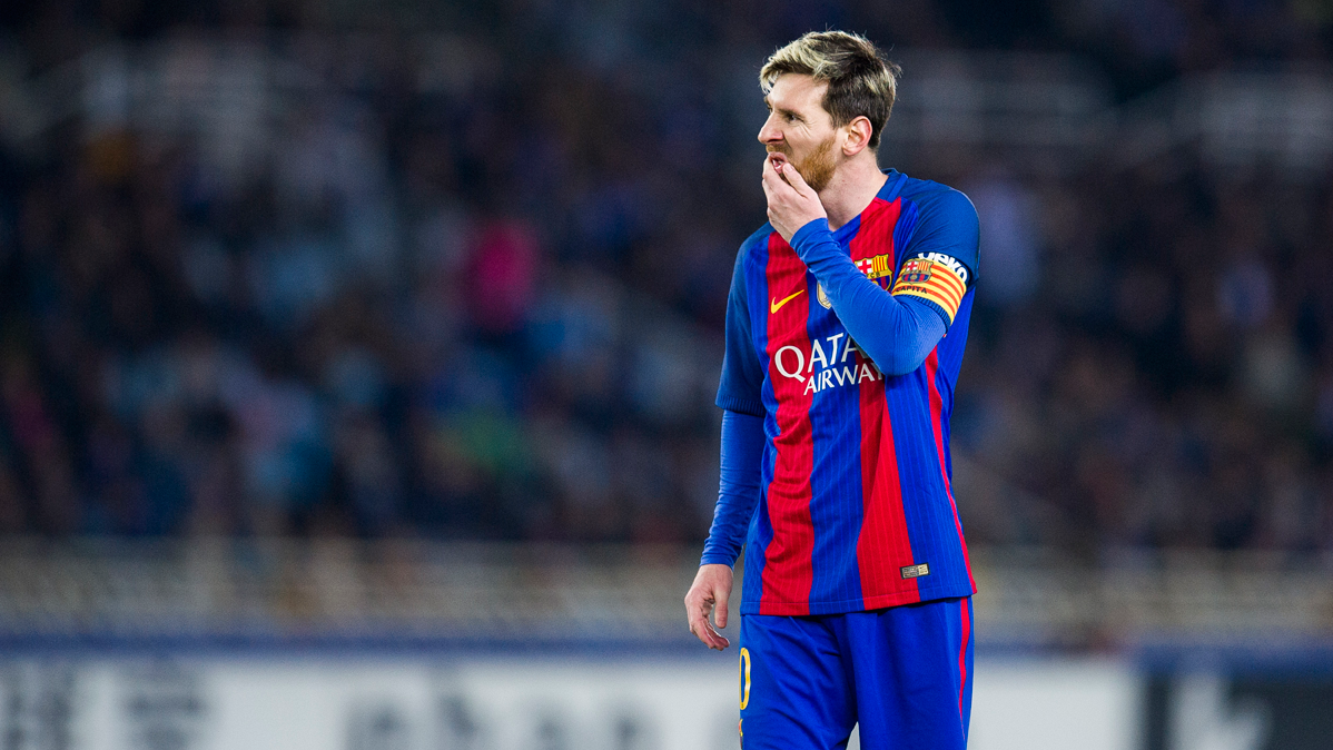 Leo Messi, durante el partido contra la Real Sociedad en Anoeta