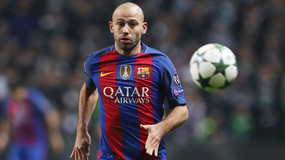 Javier Mascherano, during a party with the FC Barcelona