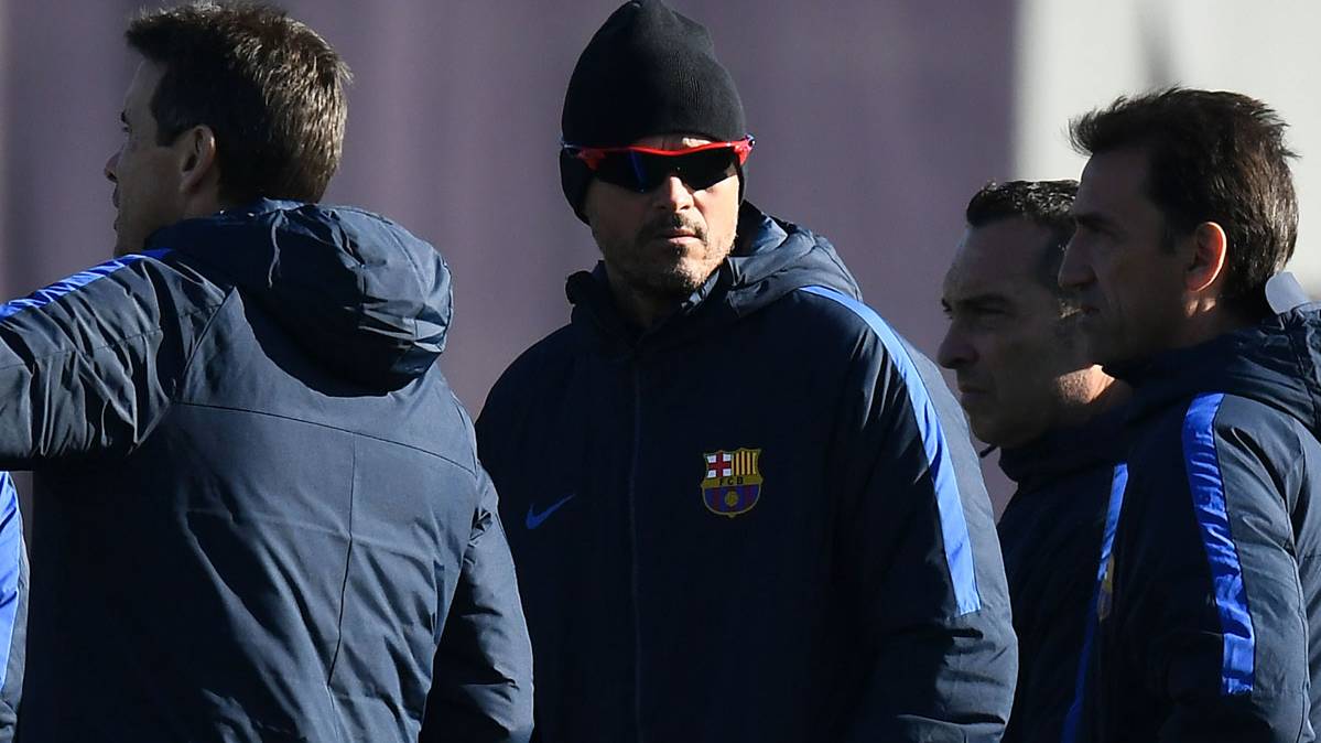 Luis Enrique, durante un entrenamiento con el FC Barcelona