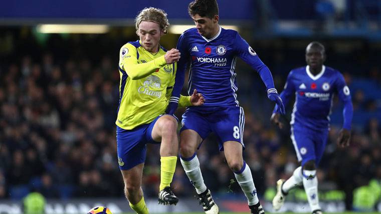 Oscar, struggling for recovering a balloon with Chelsea