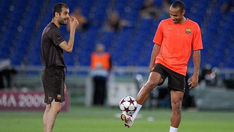 Pep Guardiola and Thierry Henry in his stages in the FC Barcelona