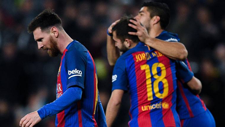 Leo Messi, después de celebrar un gol con el FC Barcelona
