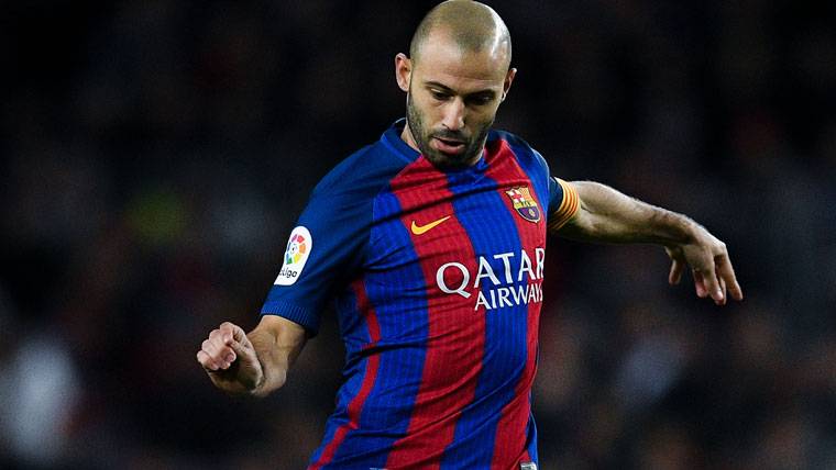 Javier Mascherano, during a party with the Barça this season