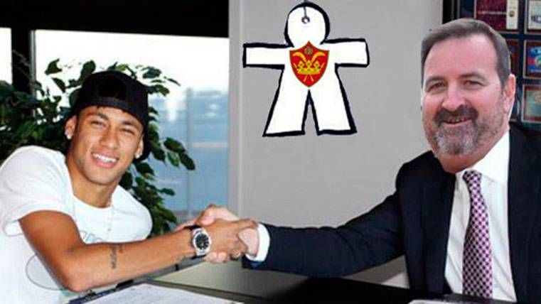 Neymar Signing his traspaso to the Premià of Dalt the day of the innocent... And with the worst photoshop
