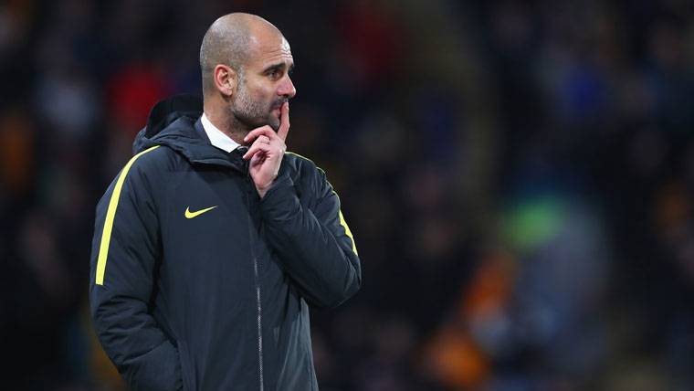 Pep Guardiola, durante el Manchester City-Burnley de Premier League