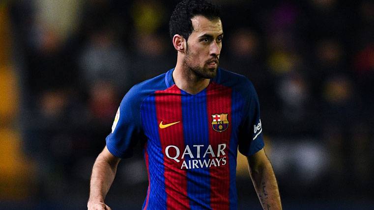 Sergio Busquets, during a party with the FC Barcelona this campaign