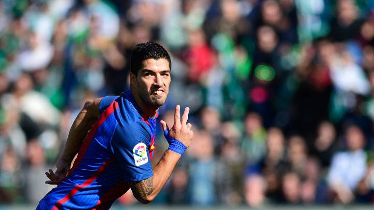 Luis Suárez, después de marcar un gol con el Barça al Betis
