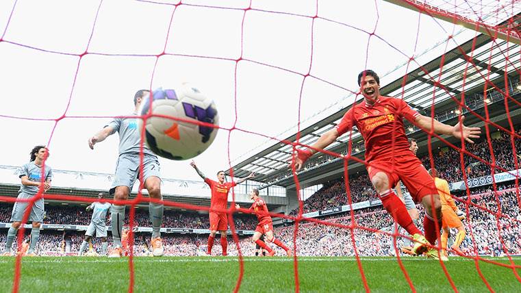 Luis Suárez celebrating a goal with the Liverpool