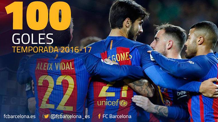 Cien goles para el FC Barcelona esta 2016-2017 con tanto de Aleix Vidal