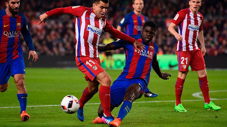 Samuel Umtiti in the party of Glass of the King in front of the Athletic of Madrid