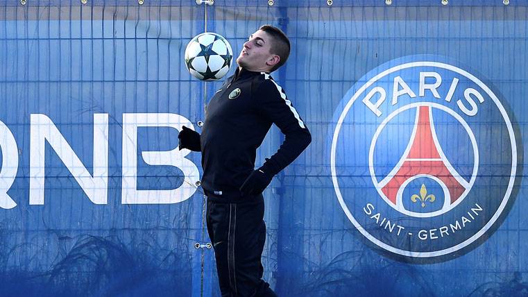Marco Verratti, during a training with the PSG